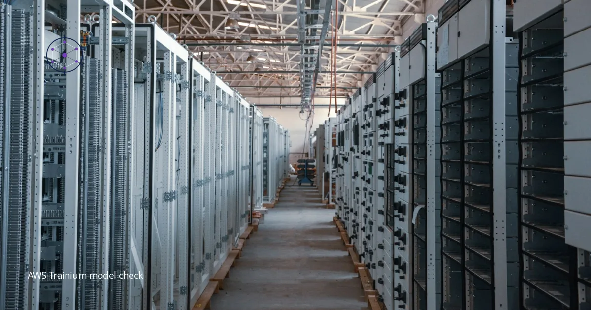 An aisle of metal server racks in a data centre