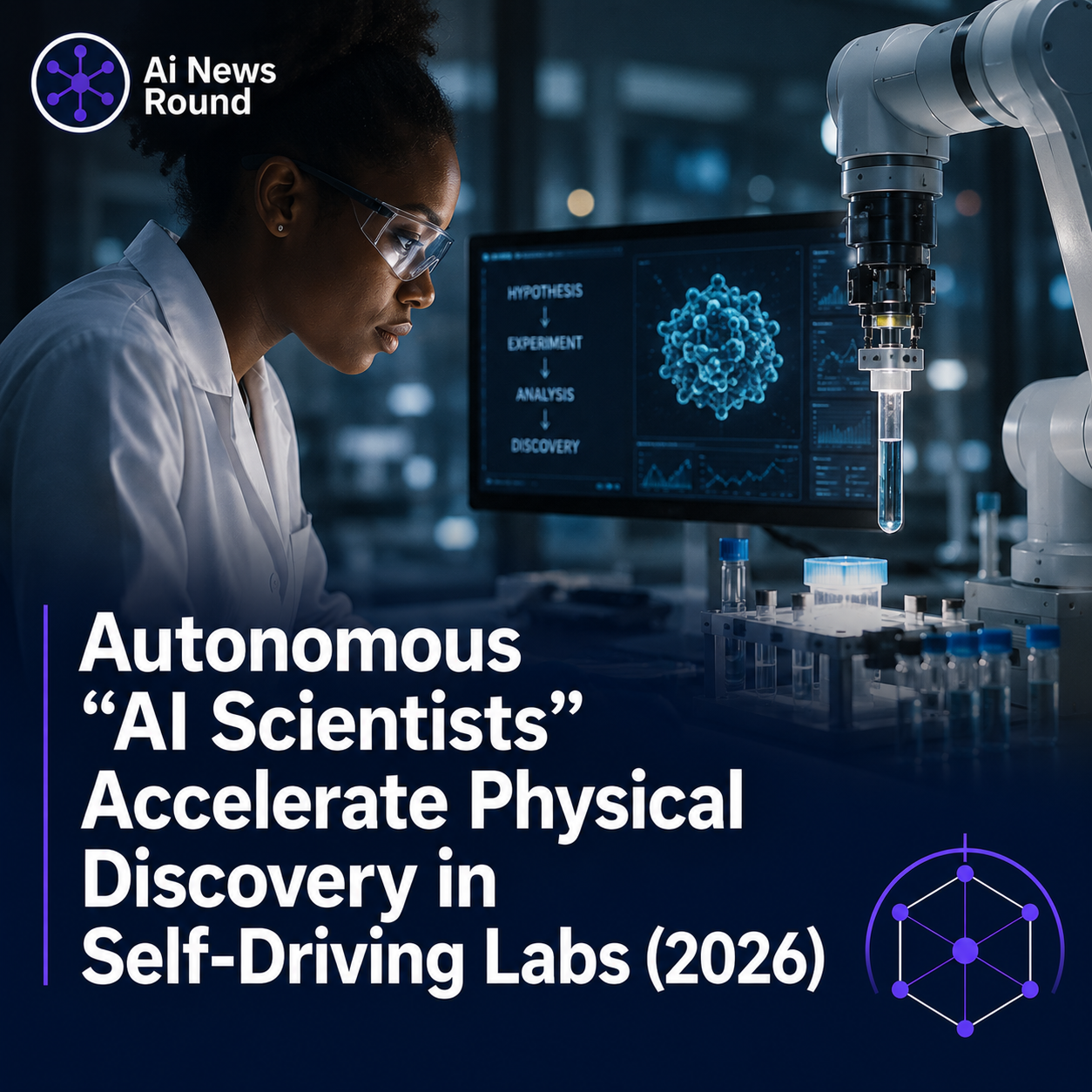 Automated robotic liquid handling arms working inside a glovebox chamber controlled by AI agent algorithms.