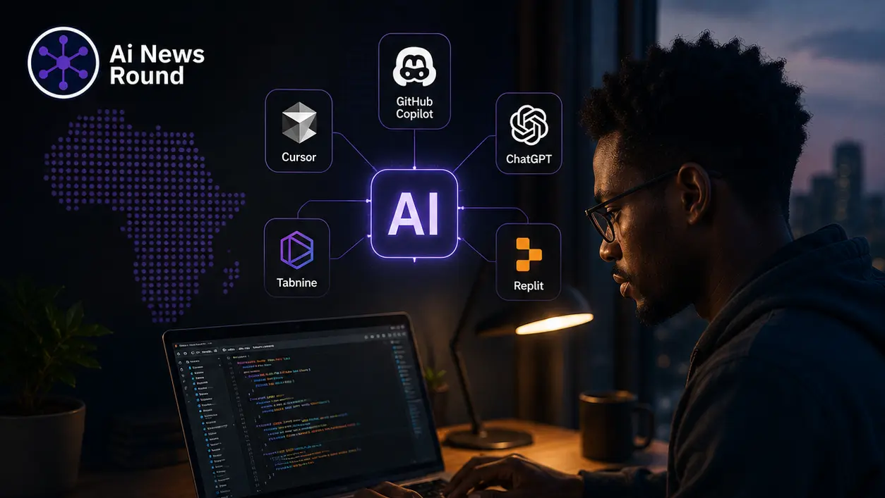 Diagram mapping AI tools for African developers, categorizing offline edge inference, local language translation frameworks, and lightweight developer utilities against real-world